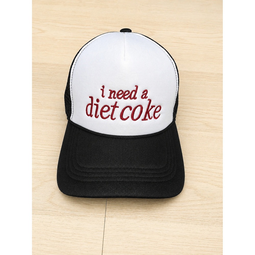 Zenana I Need a Diet Coke Trucker Hat Black White Mesh Snapback Cap New
